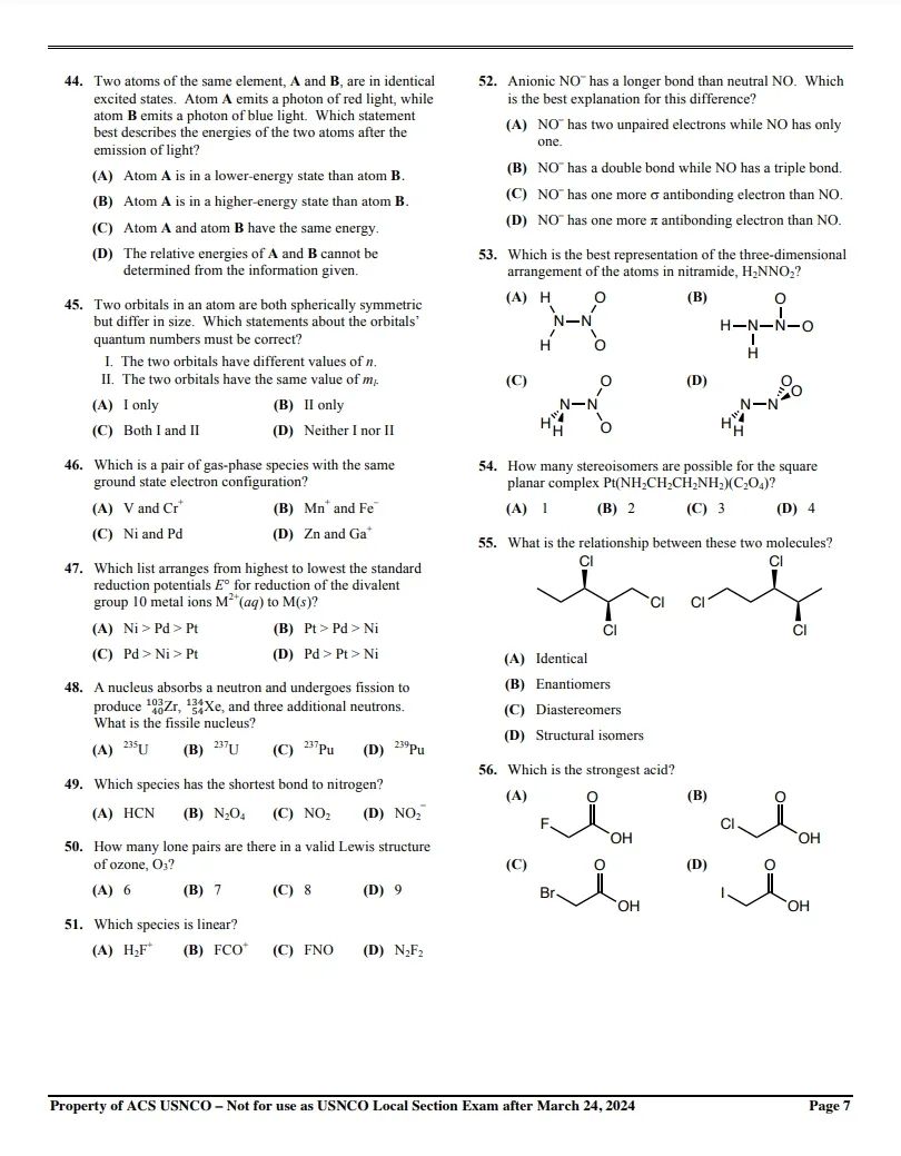 USNCO/UKChO/CCC，2025赛季准备中！生化专业必备！