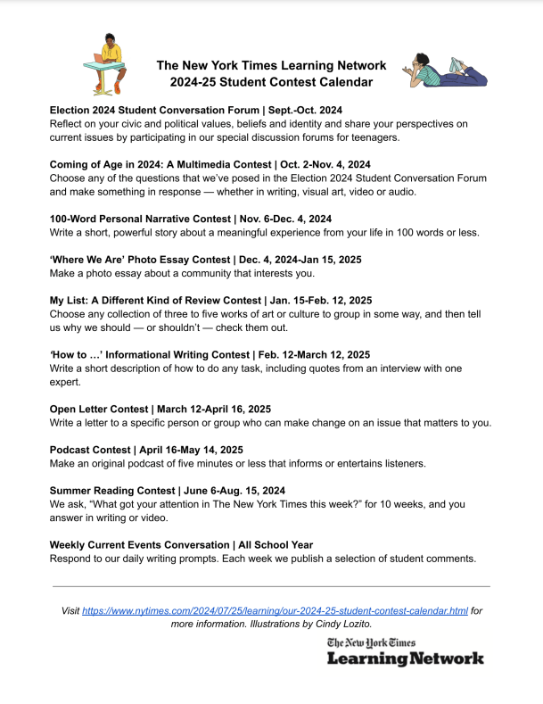 重磅!《纽约时报》写作竞赛日历发布!10大创意类目等你挑战 重磅!《纽约时报》写作竞赛日历发布!10大创意类目等你挑战