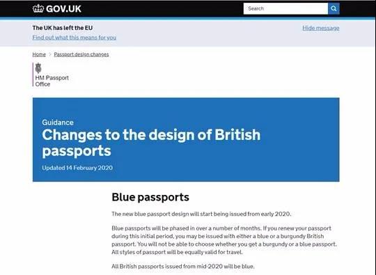 脱欧后英国护照近30年首次改版，重启标志性蓝金两色