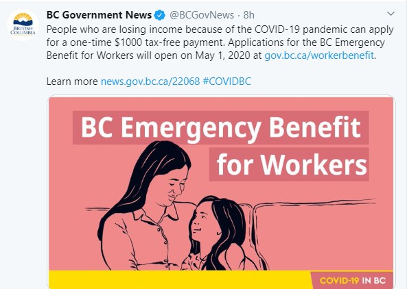 加拿大联邦政府发钱，BC省也开始发钱啦，省紧急救济金5月1日“上线”！