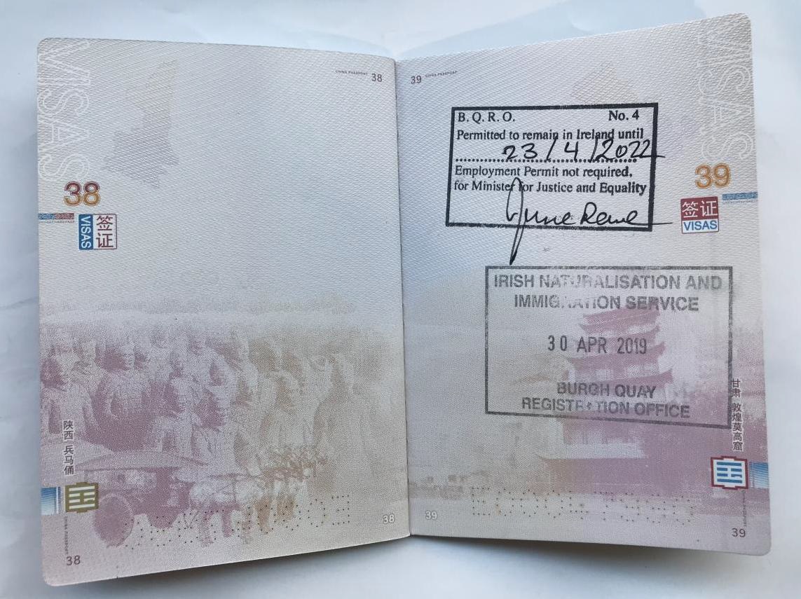 爱尔兰的签证类型，stamp4是什么