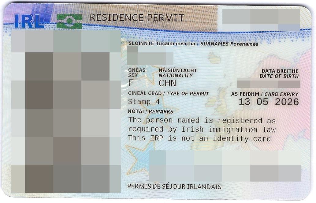 爱尔兰的签证类型，stamp4是什么